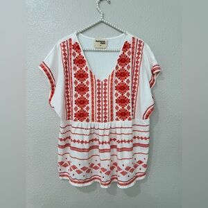 Savanna Jane Embroidered Chic Knit Tank Women's Size 1X  White Red
